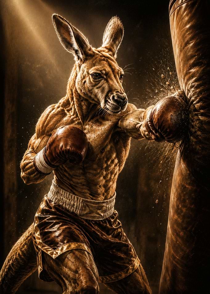 Muscular Kangaroo Boxing Training