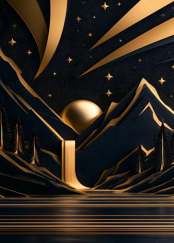 Abstract Gold and Black Mountain Landscape