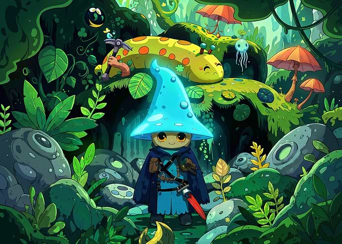 Cute Mushroom Wizard in Enchanted Forest