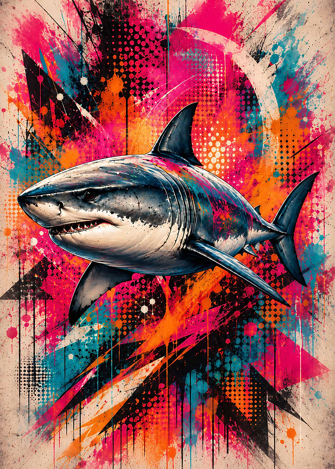 Abstract Great White Shark Art