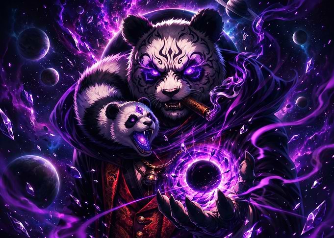 Cosmic Panda Sorcerer with Dark Magic