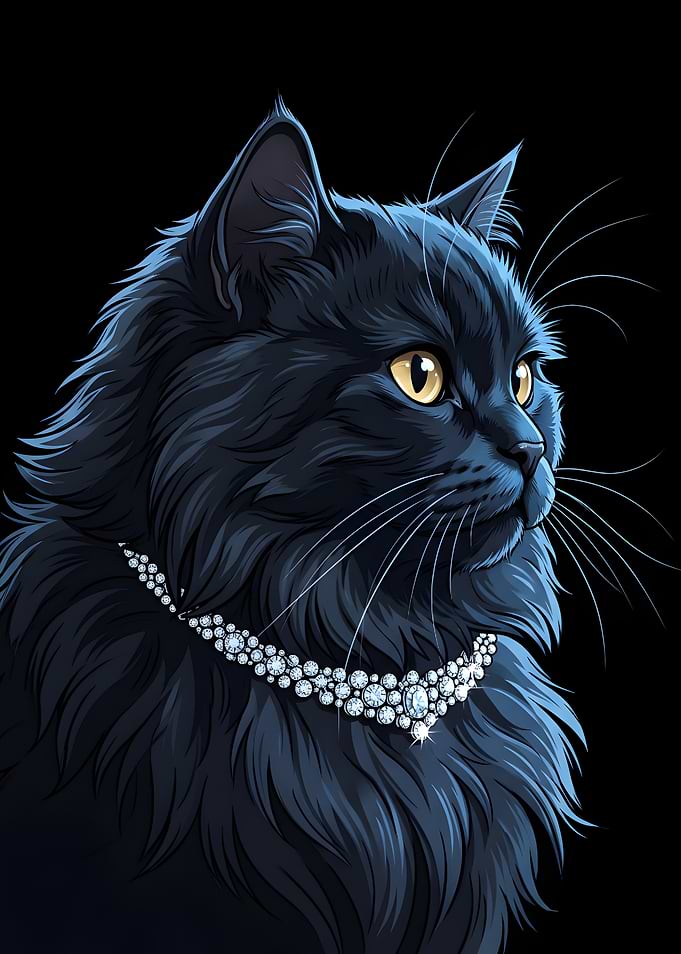 Elegant Black Cat with Diamond Necklace