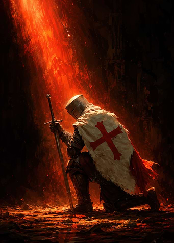 Kneeling Crusader Knight in Red Light