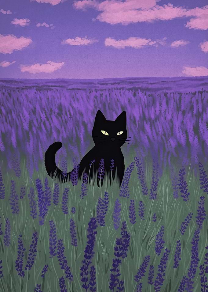 Black Cat in Lavender Field