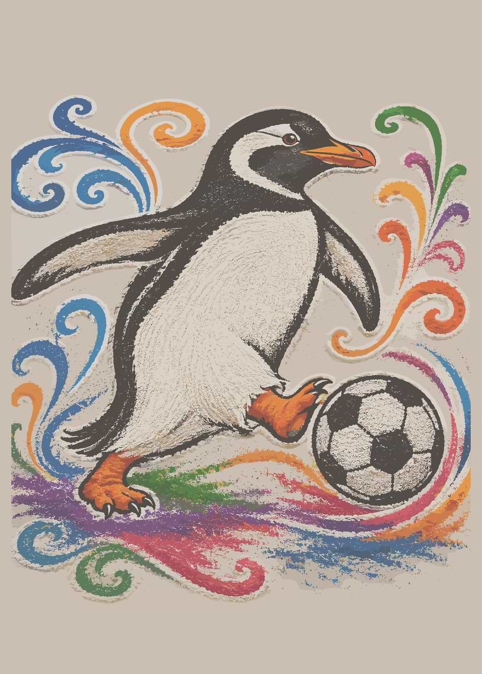 Penguin Playing Soccer Illustration