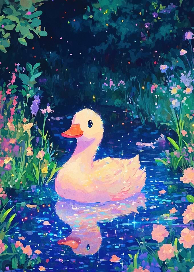 Cute Duckling in Magical Pond