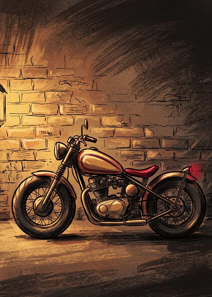 Vintage Motorcycle Against Brick Wall