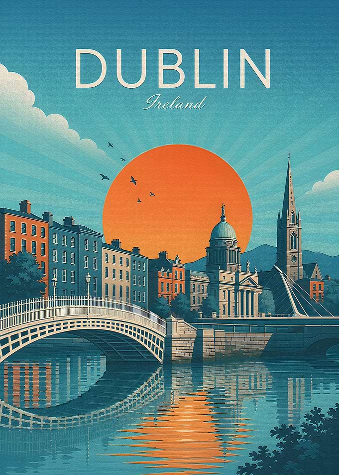 Vintage Style Dublin Ireland Travel Poster