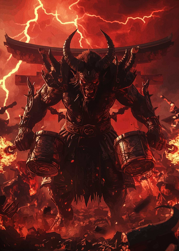 Oni Demon Warrior with Flaming Drums