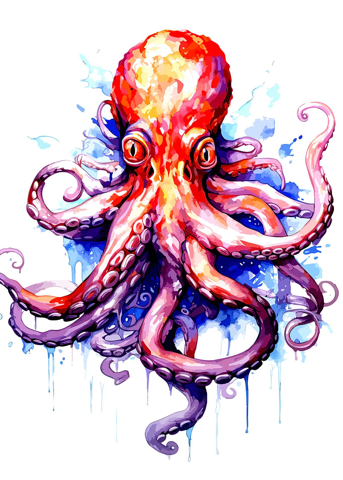 Vibrant Watercolor Octopus Illustration