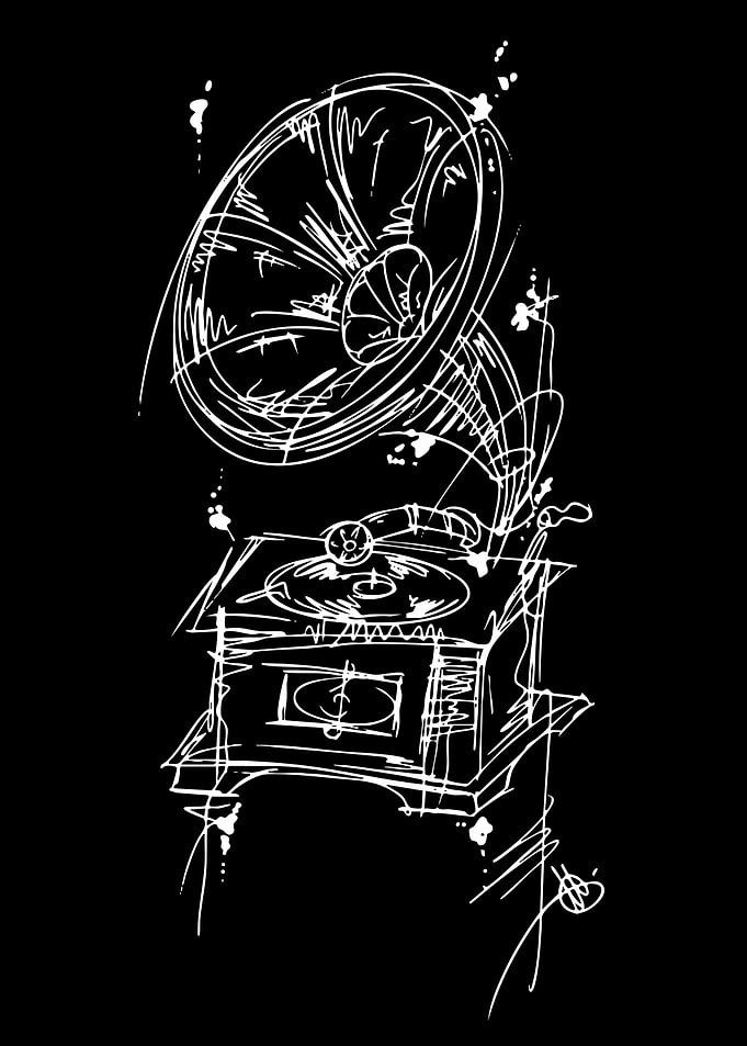 Sketchy Vintage Gramophone Illustration