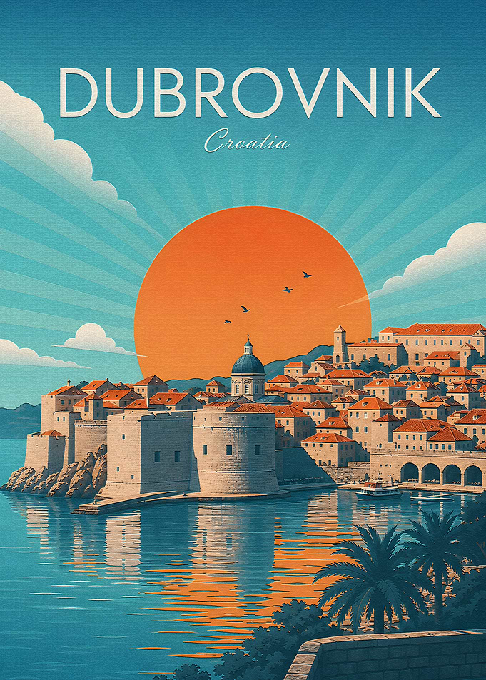 Dubrovnik Croatia Vintage Travel Poster