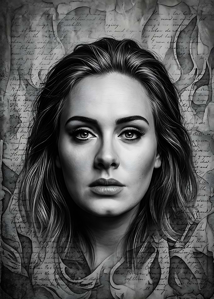 Adele Portrait with Handwritten Script
