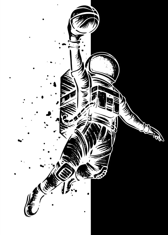 Astronaut Slam Dunking Basketball