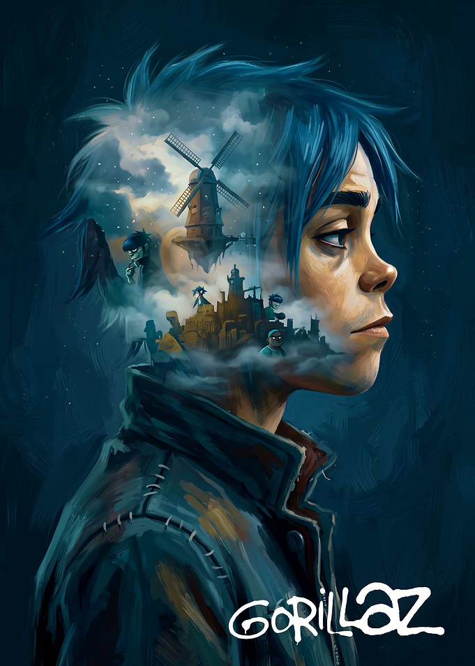 Gorillaz 2D Portrait with Surreal Elements