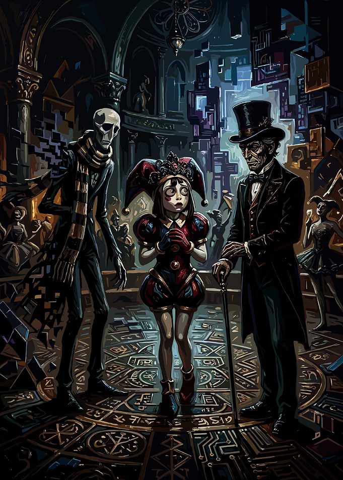 Gothic Jester and Mysterious Figures