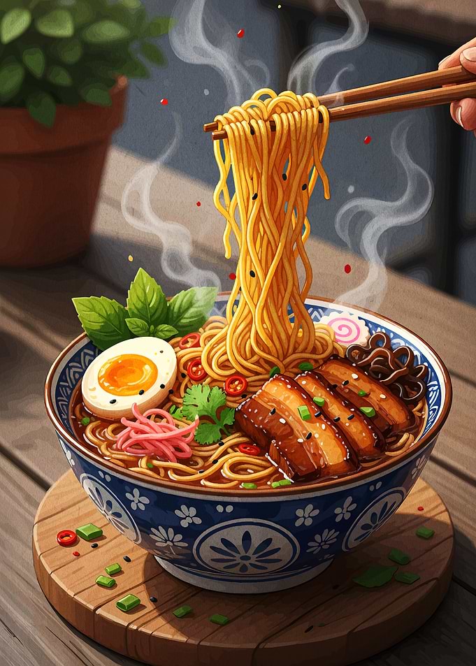 Steaming Bowl of Japanese Ramen