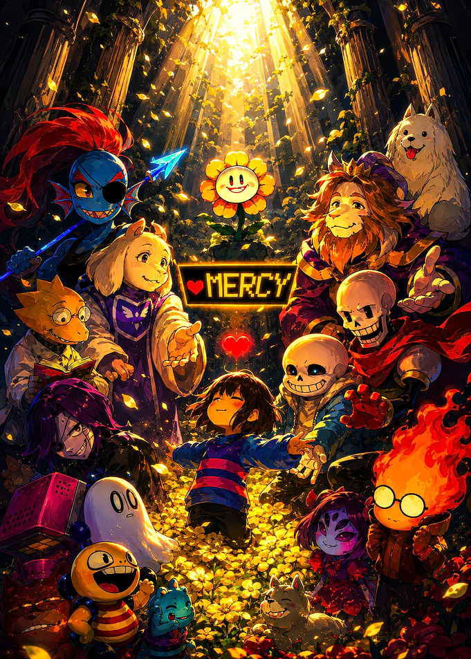 Undertale Mercy Ending Group Illustration