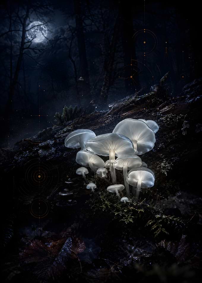 Glowing Mushrooms in Moonlight Forest