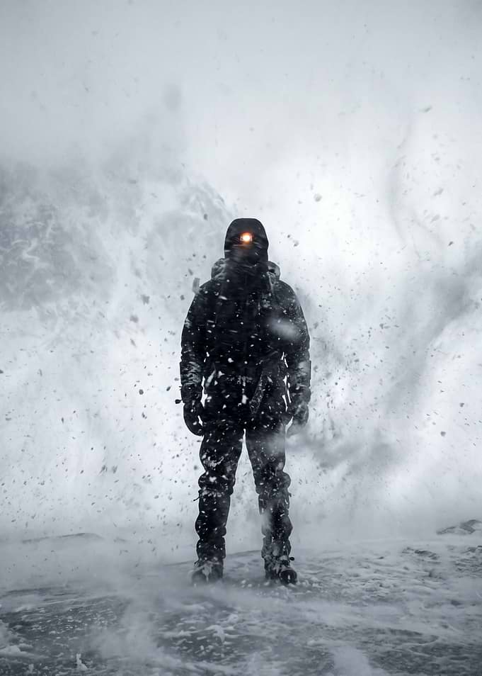 Backlit Figure In Blizzard Wall
