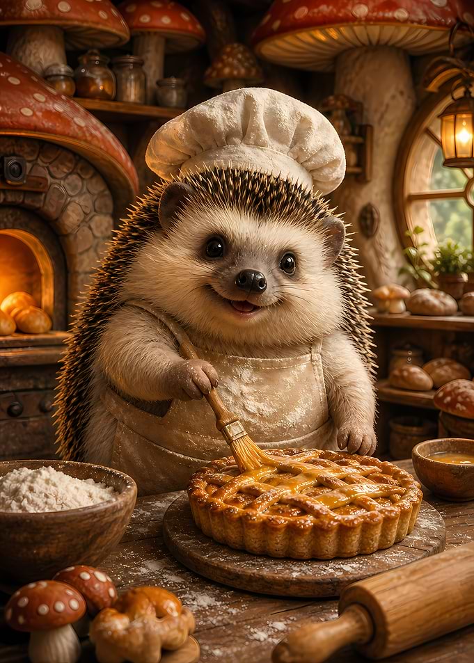 Cute Hedgehog Baker Making Pie