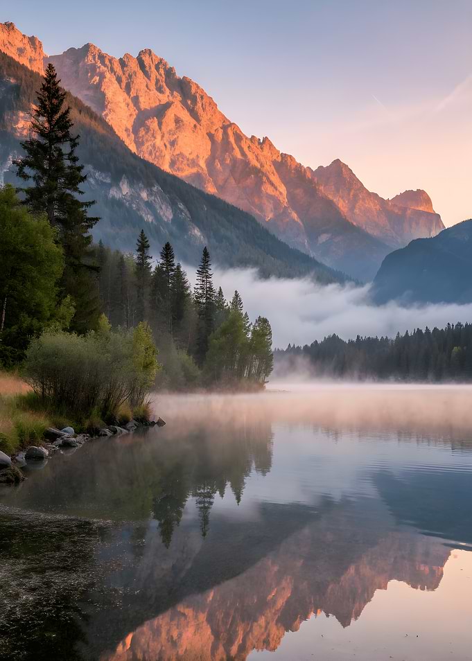 Misty Mountain Lake at Sunrise