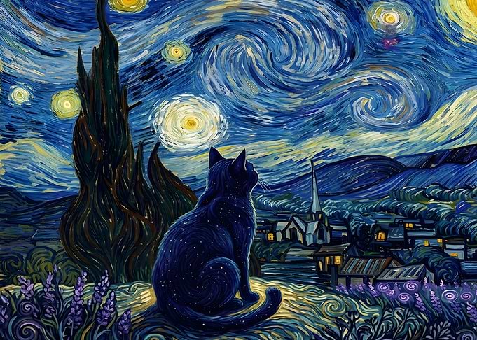 Cat in Starry Night Style