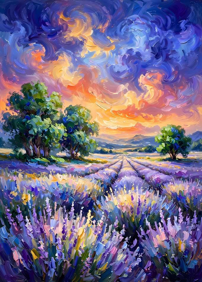 Impressionist Lavender Field at Sunset