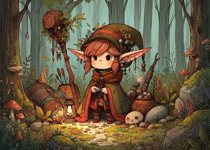 Cute Chibi Elf Adventurer in Forest