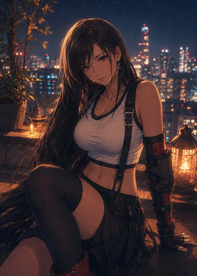 Tifa Lockhart on a City Rooftop