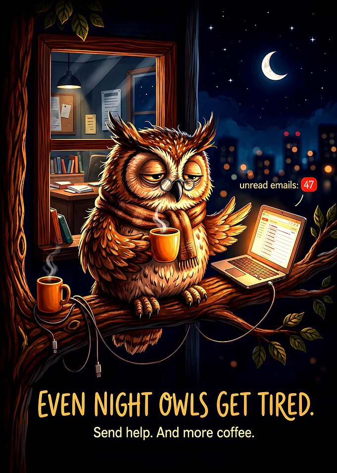 Tired Night Owl Working Late