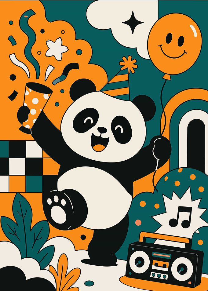 Happy Party Panda Illustration