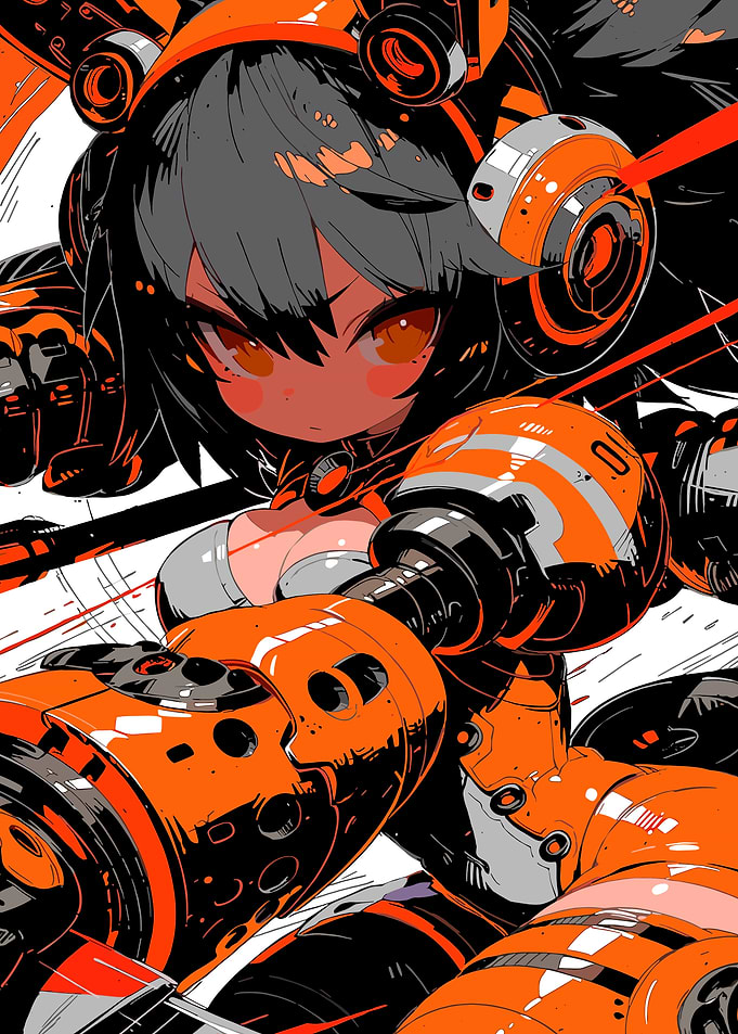 Cybernetic Anime Girl with Orange Armor