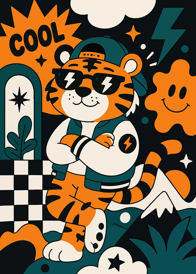 Cool Cartoon Tiger Streetwear Illustration