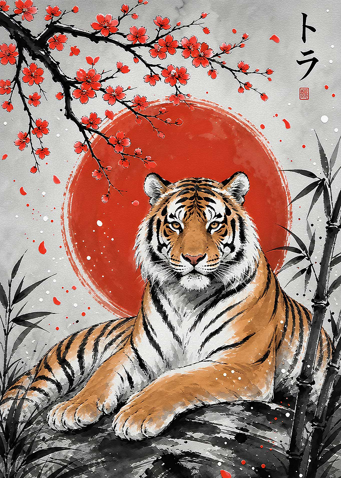 Majestic Tiger in Japanese Ink Style