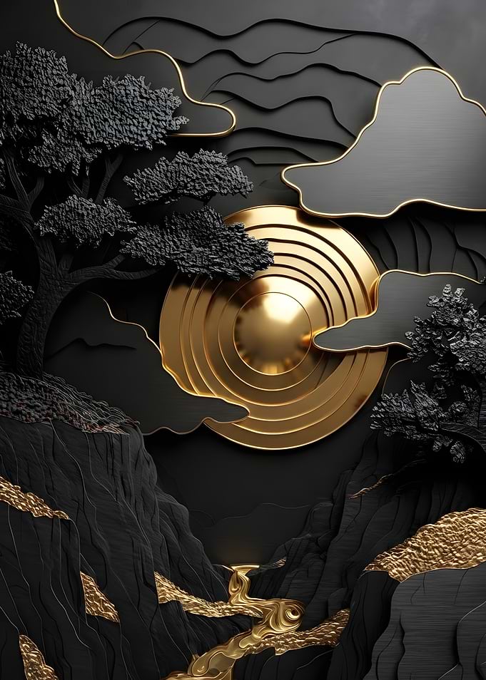 Abstract Black and Gold Landscape