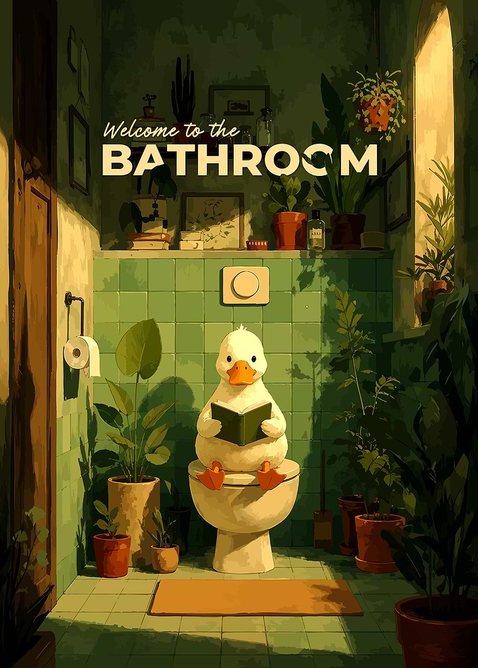 Duck Reading on Toilet Bathroom Poster