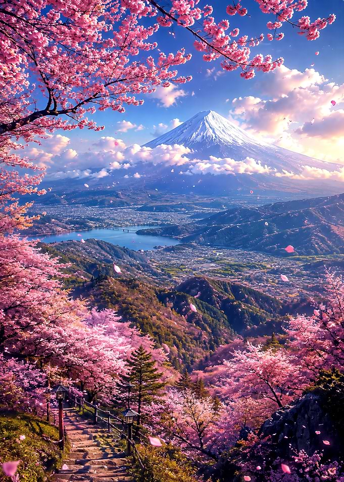 Mount Fuji and Cherry Blossoms