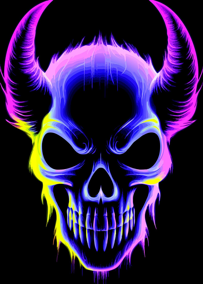 Neon Horned Skull Digital Art
