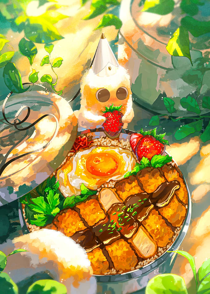 Cute Creature Eating Strawberry Bento Lunch