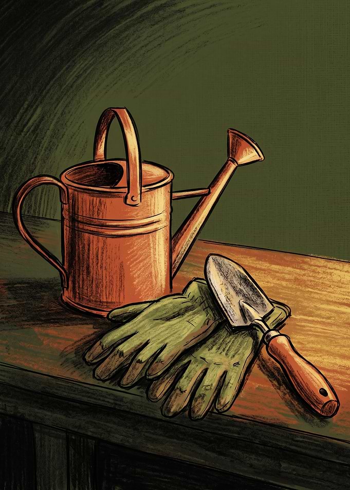 Gardening Tools Still Life Illustration