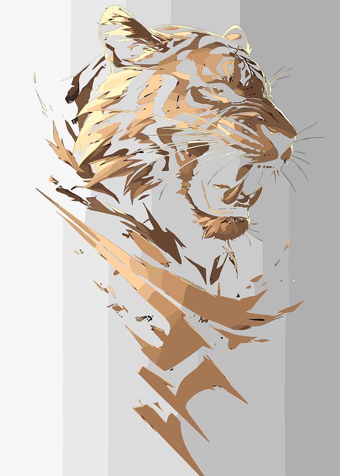 Stylized Roaring Tiger Portrait