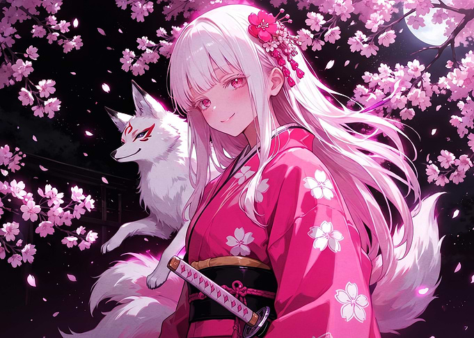 Anime Girl with Fox and Sakura