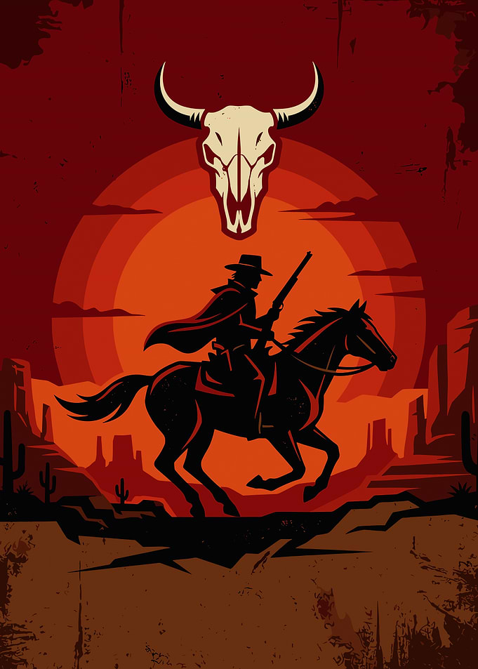 Western Cowboy Riding Horse Silhouette