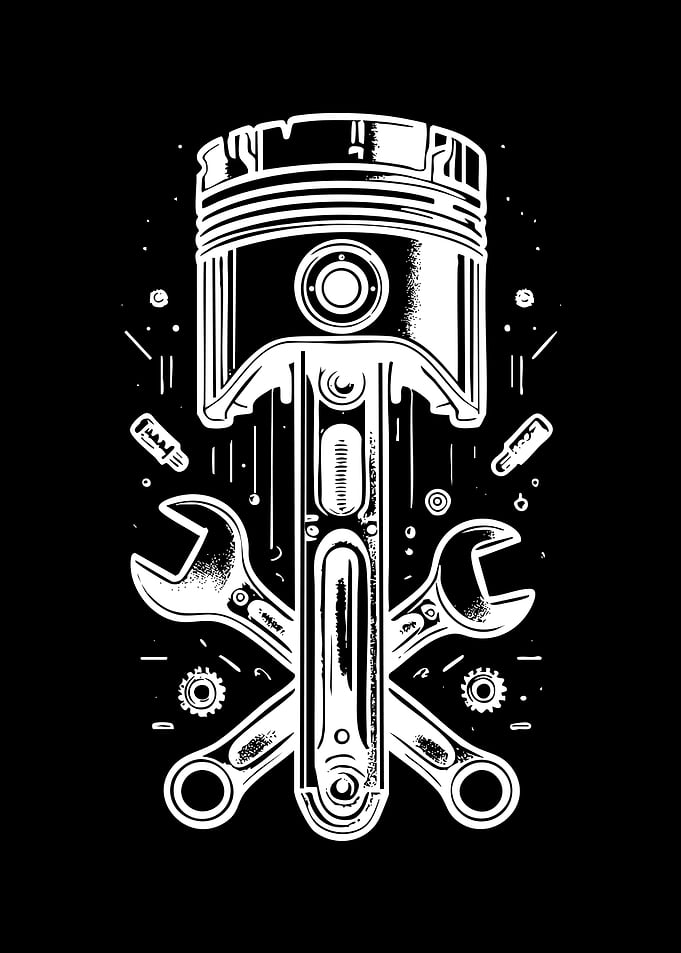 Automotive Piston and Wrench Emblem