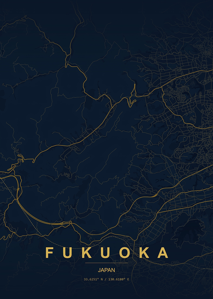 Minimalist Map of Fukuoka Japan