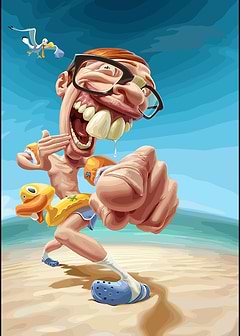 Funny Caricature of a Beach Nerd