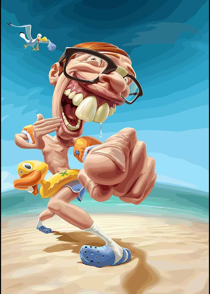 Funny Caricature of a Beach Nerd