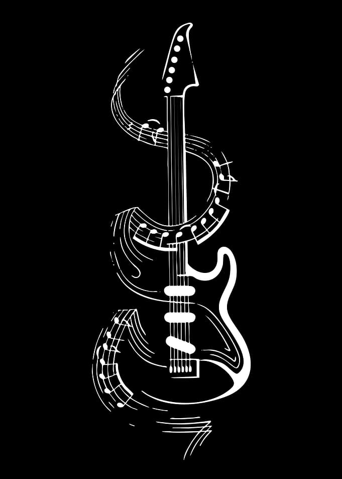 Electric Guitar with Musical Notes