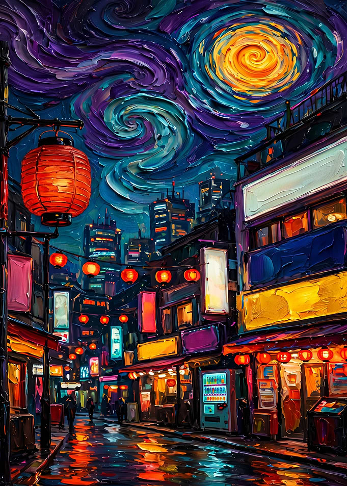 Van Gogh Style Japanese Street Night